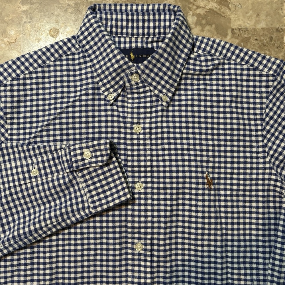 Polo Ralph Lauren Shirt Mens Small Blue Gingham Oxford Long Sleeve Button OCBD